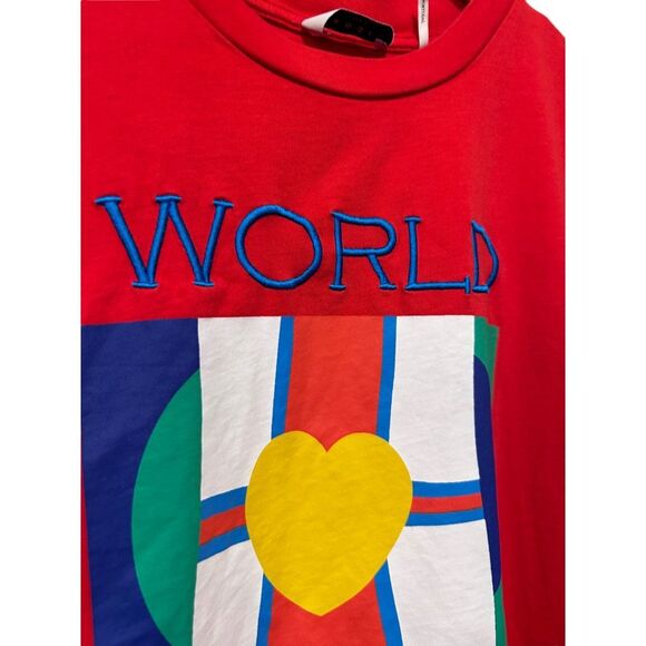 Sandro Crew Neck Short Sleeve Embroidery World Lovers Graphic T-Shirt Red Small - Picture 4 of 10